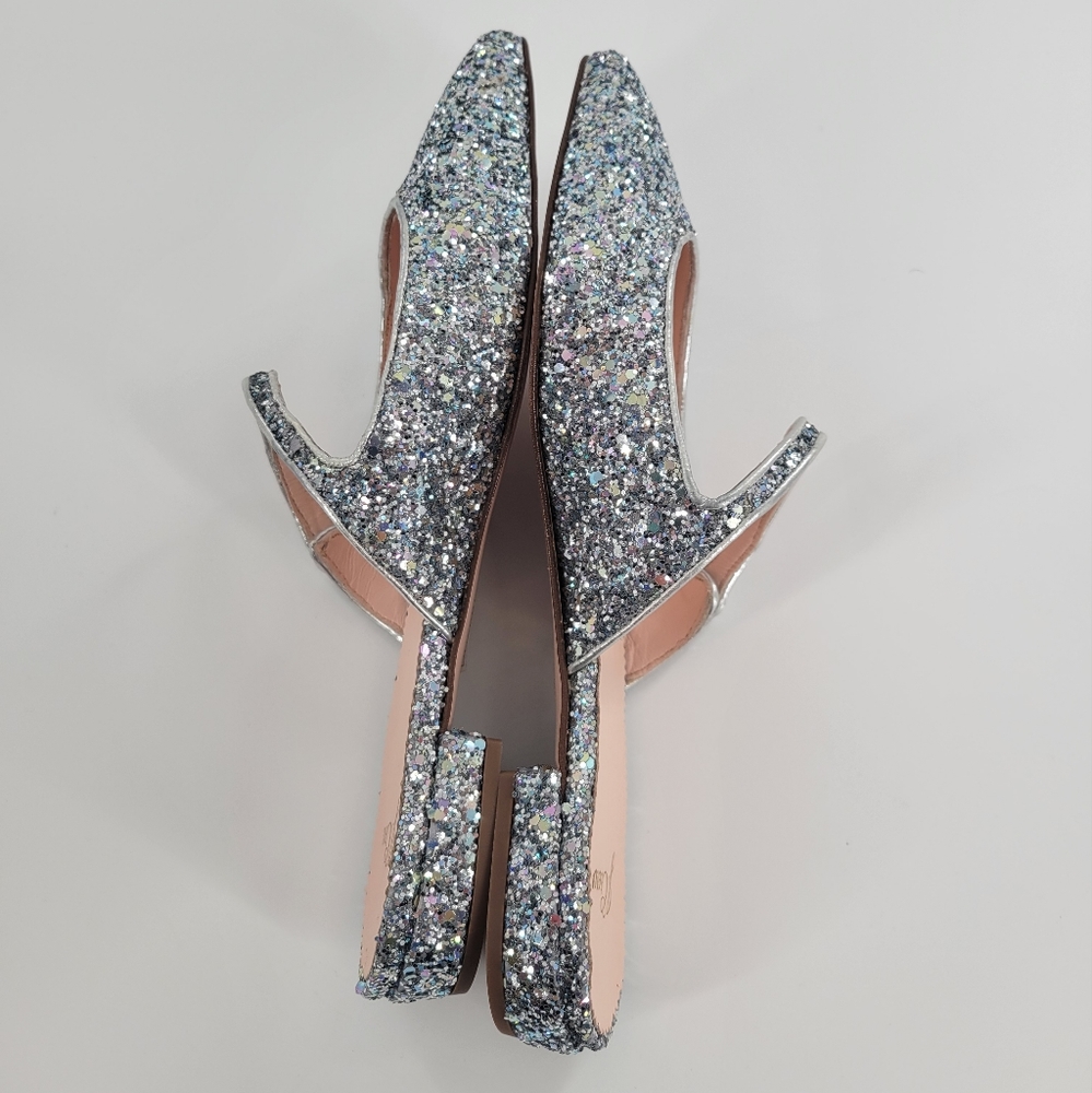 J. Crew Glittery Silver Flats with Strap - Picture 3 of 6
